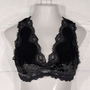 Victoria’s Secret Black Velvet Lace Bralette XL Wireless Soft Cup Romantic